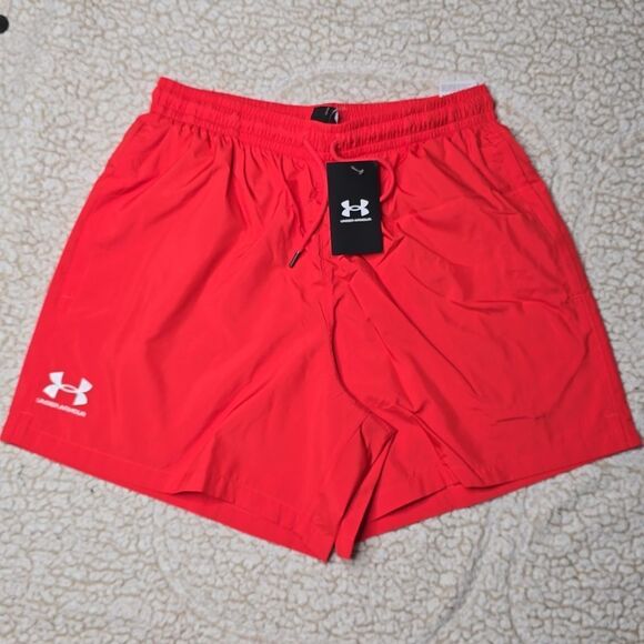 1220 NWT UA Icon Men's 5.5" Volley Shorts Red Solstice / White - 814 - Picture 3 of 6